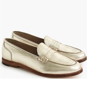 J.Crew. penny loafers in metallic leather light gold. Style H8228